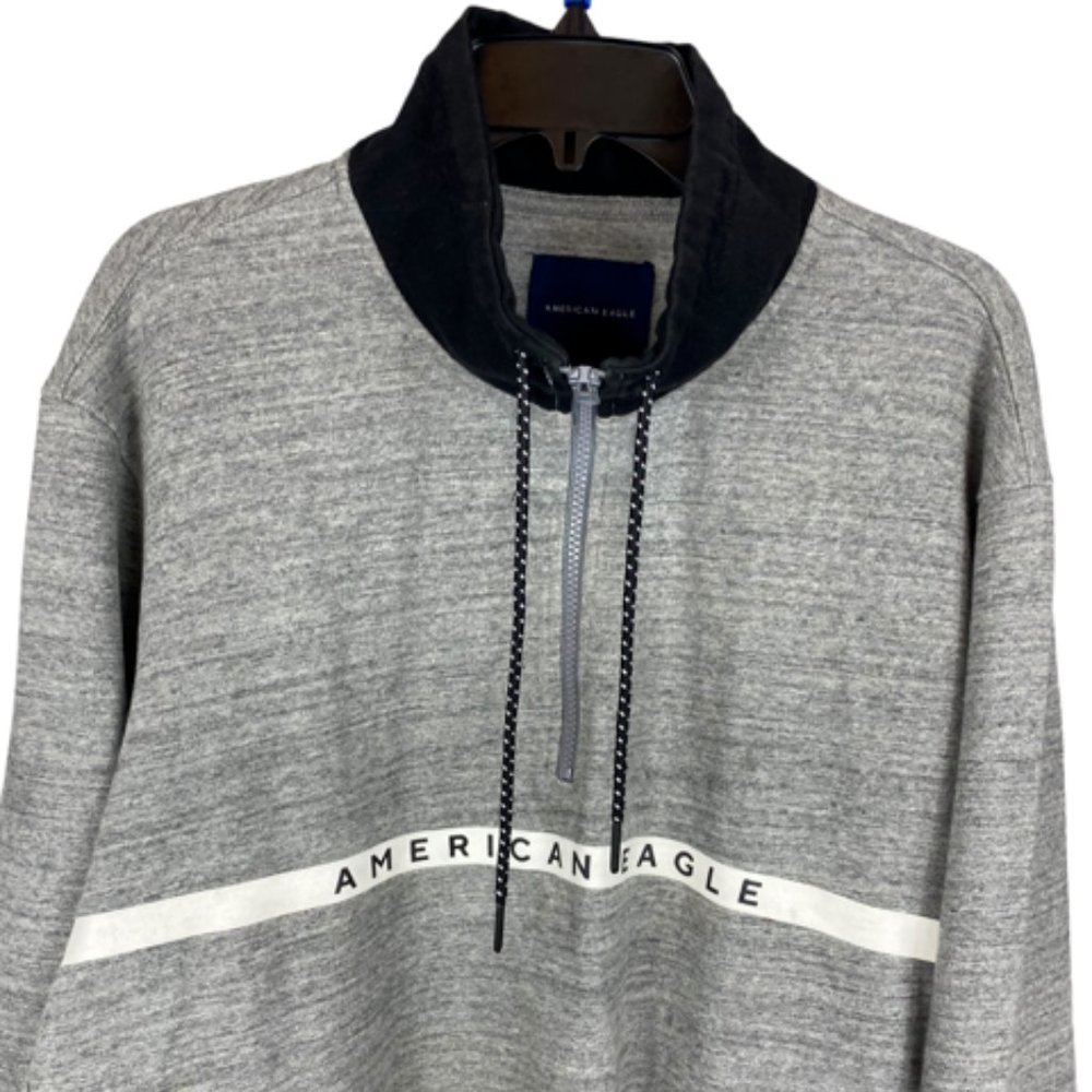 Men's American Eagle Zipper Cowl Neck Sweatshirt XL Grey/black